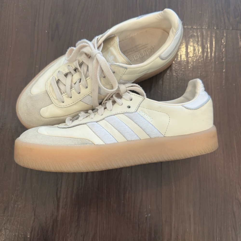 Adidas Women's Beige and White Sneakers - Picture 2 of 3